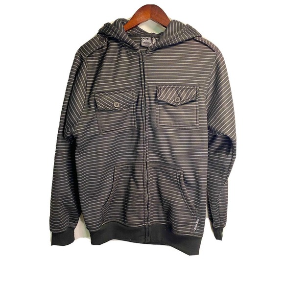 Vintage‎ Mens Silver Point Full Zip Jacket Hoodie Grunge Skate Striped Medium - Picture 1 of 4